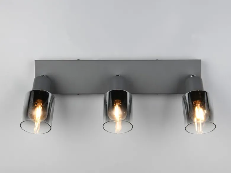 3-flammiger Deckenstrahler CADIZ mit Chrom Glasschirmen, Breite 42cm
