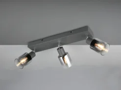 3-flammiger Deckenstrahler CADIZ mit Chrom Glasschirmen, Breite 42cm