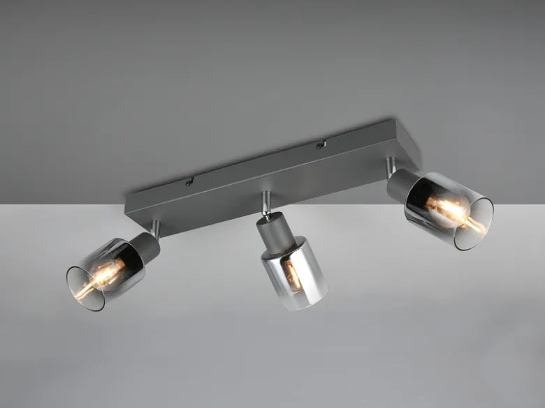 3-flammiger Deckenstrahler CADIZ mit Chrom Glasschirmen, Breite 42cm