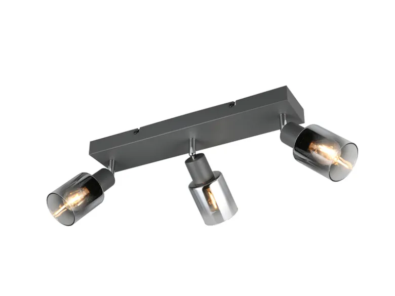 3-flammiger Deckenstrahler CADIZ mit Chrom Glasschirmen, Breite 42cm