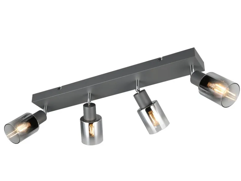 4-flammiger Deckenstrahler CADIZ mit Chrom Glasschirmen, Breite 58cm