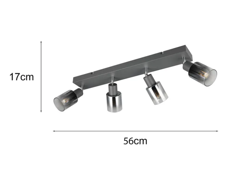 4-flammiger Deckenstrahler CADIZ mit Chrom Glasschirmen, Breite 58cm