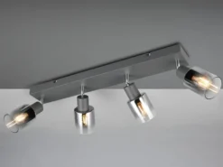 4-flammiger Deckenstrahler CADIZ mit Chrom Glasschirmen, Breite 58cm