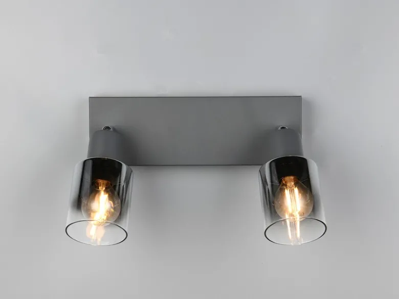 2-flammiger LED Deckenstrahler mit Chrom Glasschirmen, Breite 27cm