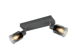 2-flammiger LED Deckenstrahler mit Chrom Glasschirmen, Breite 27cm