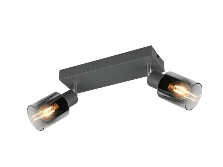 2-flammiger LED Deckenstrahler mit Chrom Glasschirmen, Breite 27cm