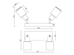 2-flammiger LED Deckenstrahler mit Glasschirmen Amberfarbig, Breite 27cm