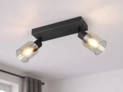 2-flammiger LED Deckenstrahler mit Glasschirmen Amberfarbig, Breite 27cm