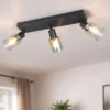 3-flammiger LED Deckenstrahler mit Glasschirmen Amberfarbig, Breite 42cm