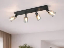 4-flammiger LED Deckenstrahler mit Glasschirmen Amberfarbig, Breite 58cm