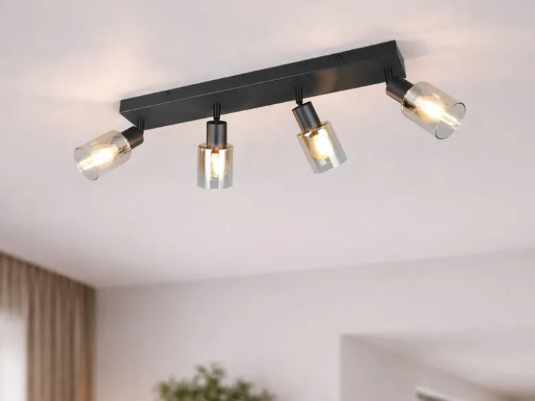 4-flammiger LED Deckenstrahler mit Glasschirmen Amberfarbig, Breite 58cm