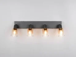 4-flammiger LED Deckenstrahler mit Glasschirmen Amberfarbig, Breite 58cm