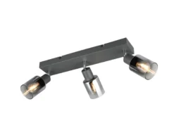 3-flammiger LED Deckenstrahler mit Chrom Glasschirmen, Breite 42cm