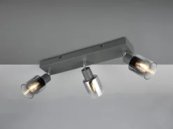 3-flammiger LED Deckenstrahler mit Chrom Glasschirmen, Breite 42cm