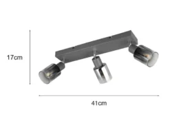 3-flammiger LED Deckenstrahler mit Chrom Glasschirmen, Breite 42cm