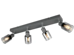 4-flammiger LED Deckenstrahler mit Chrom Glasschirmen, Breite 58cm