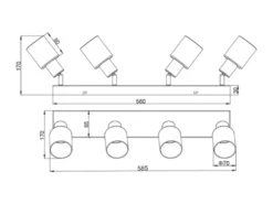 4-flammiger LED Deckenstrahler mit Chrom Glasschirmen, Breite 58cm