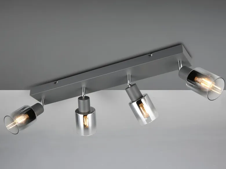 4-flammiger LED Deckenstrahler mit Chrom Glasschirmen, Breite 58cm