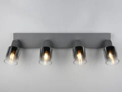 4-flammiger LED Deckenstrahler mit Chrom Glasschirmen, Breite 58cm