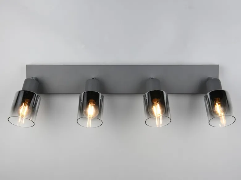 4-flammiger LED Deckenstrahler mit Chrom Glasschirmen, Breite 58cm