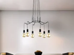6 flammiger LED Kronleuchter Ø66cm Schwarz - minimalistisch moderne Spinnenlampe