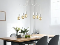 6 flammiger LED Kronleuchter Ø 66cm Weiß - minimalistisch moderne Spinnenleuchte