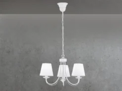 3 flammiger LED Kronleuchter mit Stoffschirmen in Weiß matt, Ø 52cm