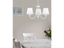 3 flammiger LED Kronleuchter mit Stoffschirmen in Weiß matt, Ø 52cm