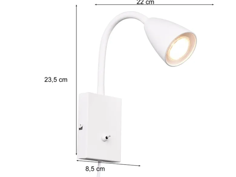 Flexible LED Leselampe, Wandleuchte mit Schalter & Stecker, Weiß Höhe 23,5cm