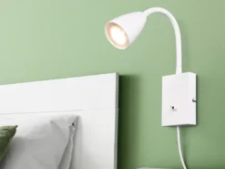 Flexible LED Leselampe, Wandleuchte mit Schalter & Stecker, Weiß Höhe 23,5cm