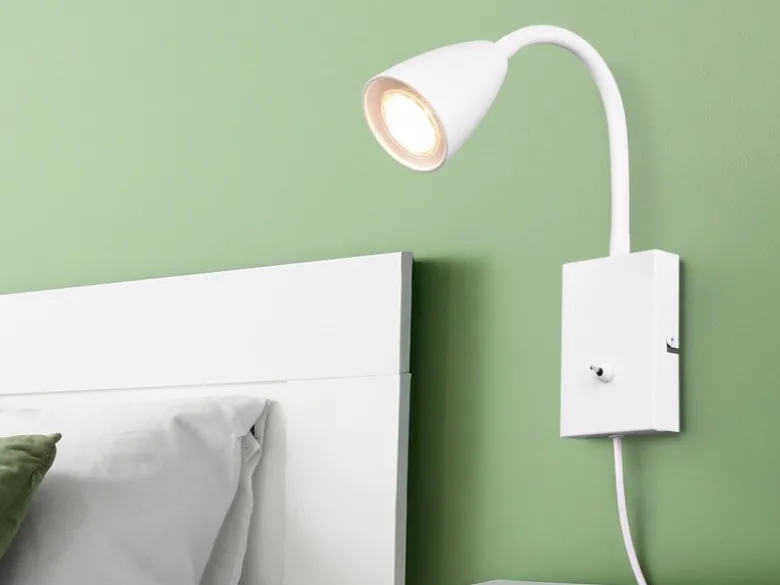 Flexible LED Leselampe, Wandleuchte mit Schalter & Stecker, Weiß Höhe 23,5cm