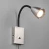Flexible LED Leselampe, Wandleuchte mit Schalter & Stecker, Silber Höhe 23,5cm