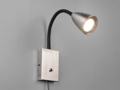 Flexible LED Leselampe, Wandleuchte mit Schalter & Stecker, Silber Höhe 23,5cm