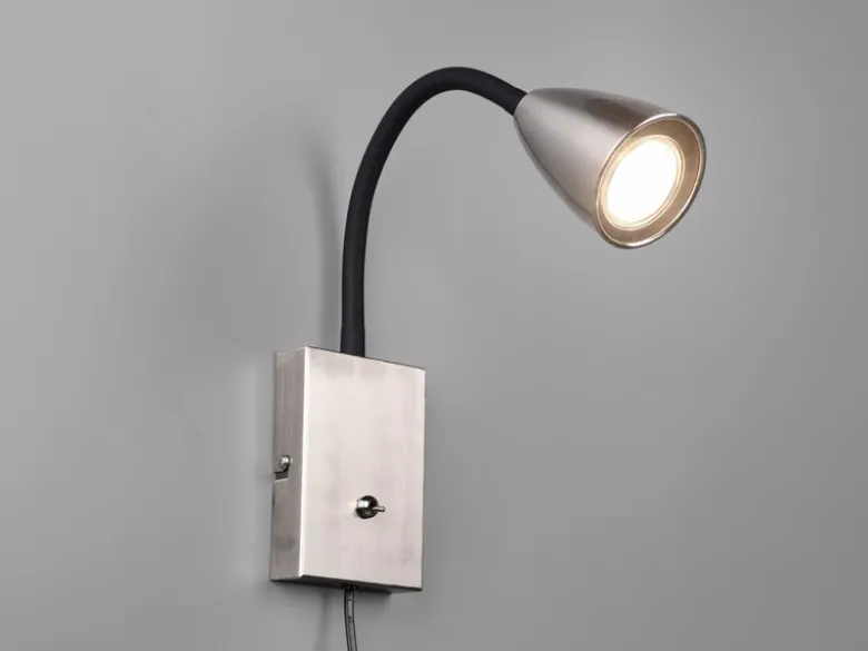 Flexible LED Leselampe, Wandleuchte mit Schalter & Stecker, Silber Höhe 23,5cm