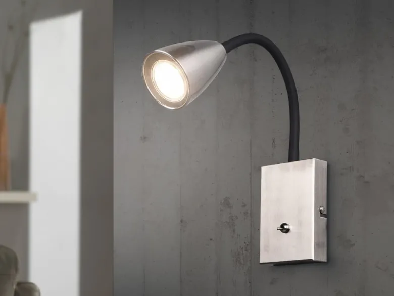 Flexible LED Leselampe, Wandleuchte mit Schalter & Stecker, Silber Höhe 23,5cm