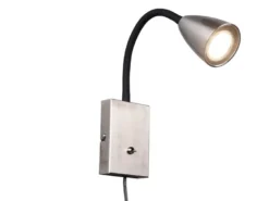 Flexible LED Leselampe, Wandleuchte mit Schalter & Stecker, Silber Höhe 23,5cm