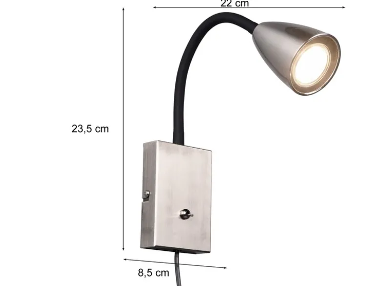 Flexible LED Leselampe, Wandleuchte mit Schalter & Stecker, Silber Höhe 23,5cm