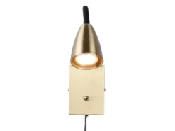 Flexible LED Leselampe, Wandleuchte mit Schalter & Stecker, Messing Höhe 23,5cm