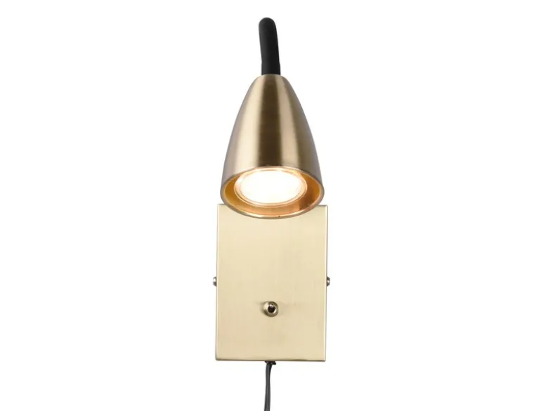 Flexible LED Leselampe, Wandleuchte mit Schalter & Stecker, Messing Höhe 23,5cm