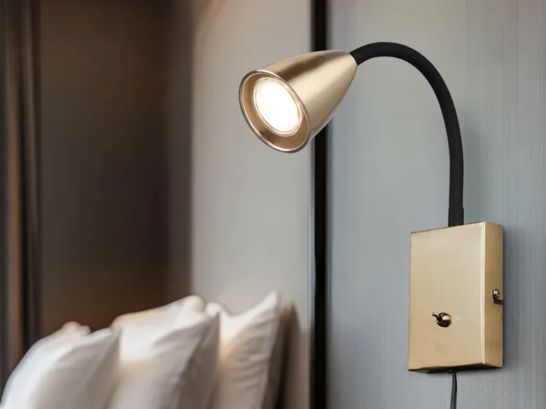 Flexible LED Leselampe, Wandleuchte mit Schalter & Stecker, Messing Höhe 23,5cm