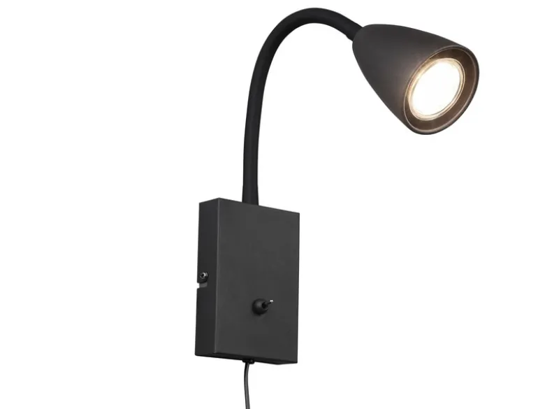 Flexible LED Leselampe, Wandleuchte mit Schalter & Stecker, Schwarz Höhe 23,5cm