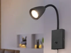 Flexible LED Leselampe, Wandleuchte mit Schalter & Stecker, Schwarz Höhe 23,5cm