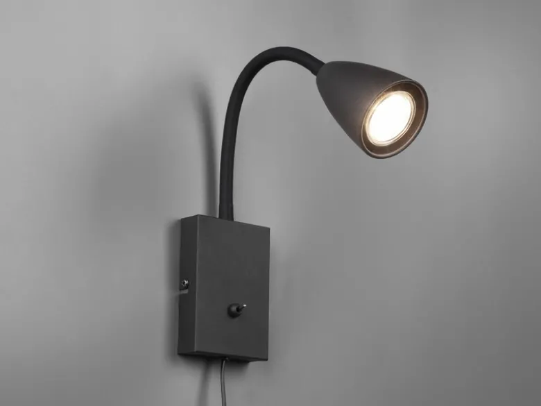 Flexible LED Leselampe, Wandleuchte mit Schalter & Stecker, Schwarz Höhe 23,5cm