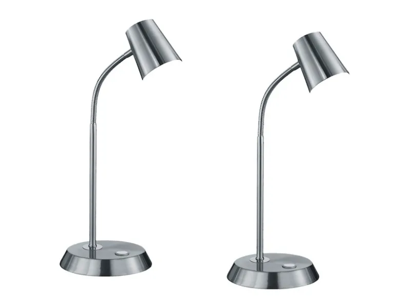 Flexible LED Schreibtischlampe 2er Set in Silber matt dimmbar