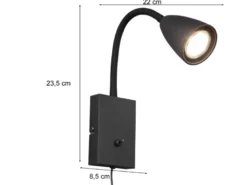Flexible Leselampe WANDA, Wandleuchte mit & ohne Stecker, Schwarz matt