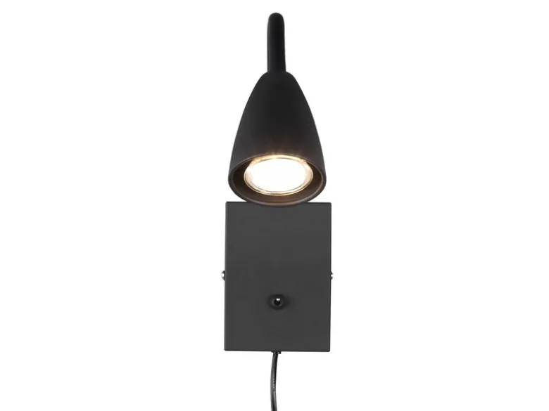 Flexible Leselampe WANDA, Wandleuchte mit & ohne Stecker, Schwarz matt