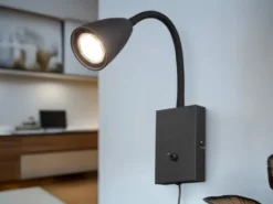 Flexible Leselampe WANDA, Wandleuchte mit & ohne Stecker, Schwarz matt