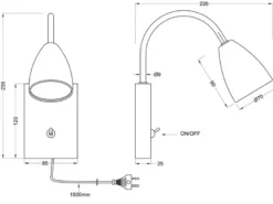 Flexible Leselampe WANDA, Wandleuchte mit & ohne Stecker, Schwarz matt