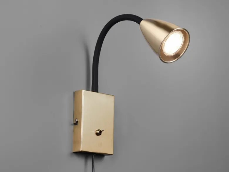 Flexible Leselampe WANDA, Wandleuchte mit & ohne Stecker, Messing matt