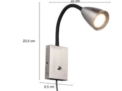 Flexible Leselampe WANDA, Wandleuchte mit & ohne Stecker, Silber matt